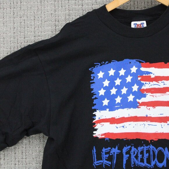 Vintage TNT Shirt Mens XL Black Short Sleeve USA Flag Let Freedom Ring Graphic - Picture 3 of 10